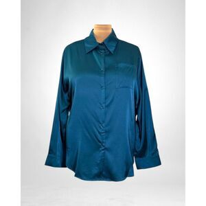 IN'VOLAND Dark Teal Plus Size Satin Silk Blouse, NEW! Size 20W